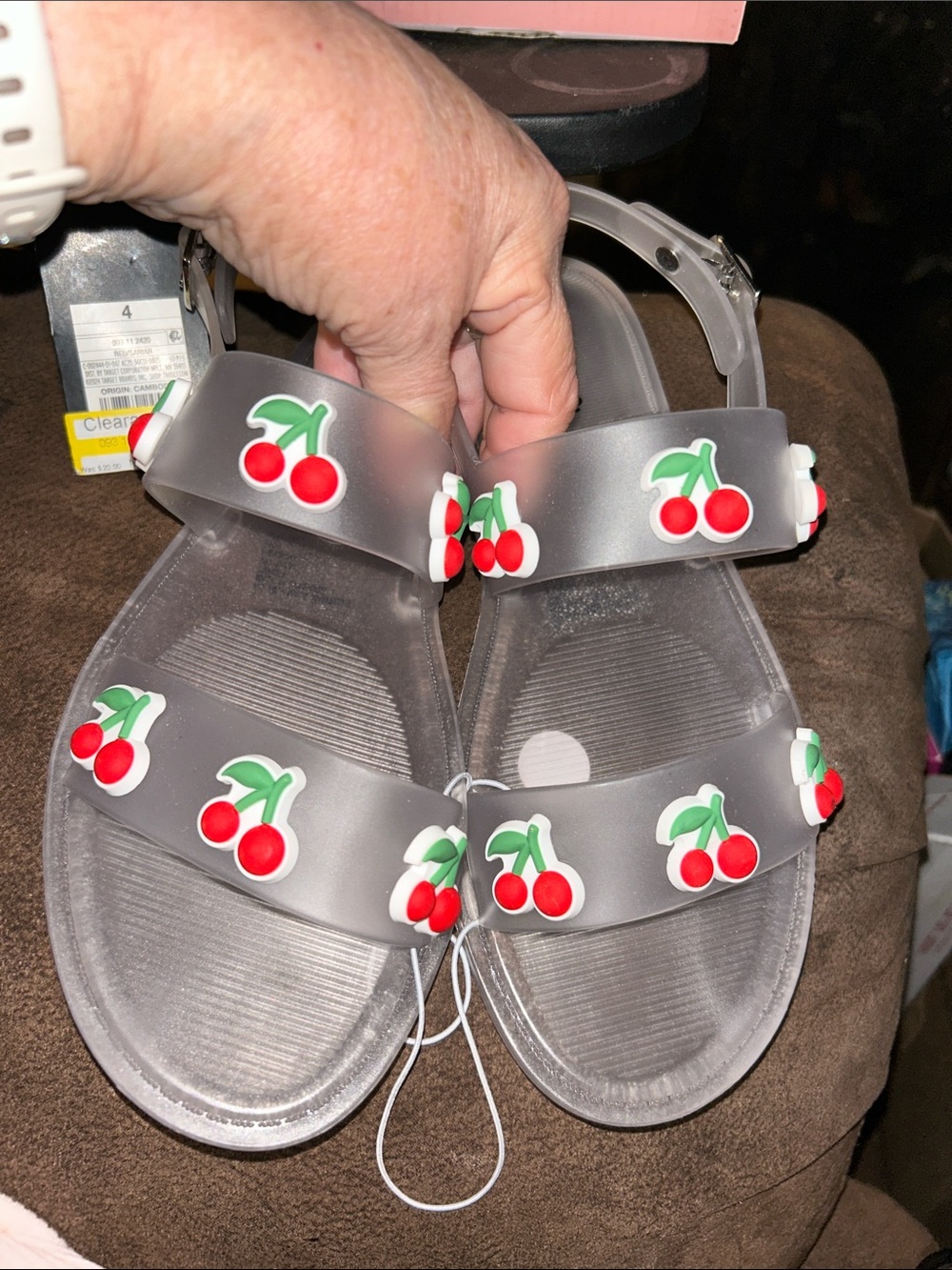 art class Clear Jelly Sandals with Red Cherry Accents